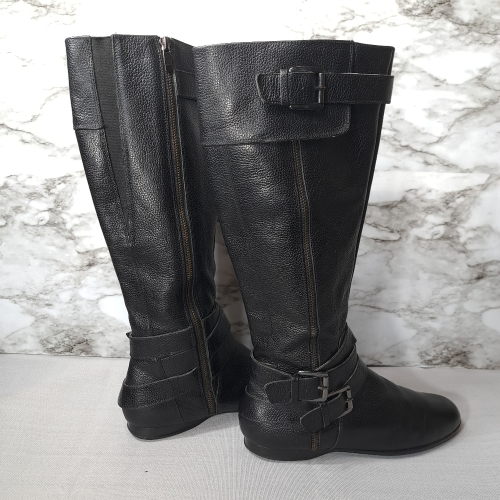 Enzo Angiolini Women's Tall Boots Black Leather Eazenzi Size 9M Riding Boots‎